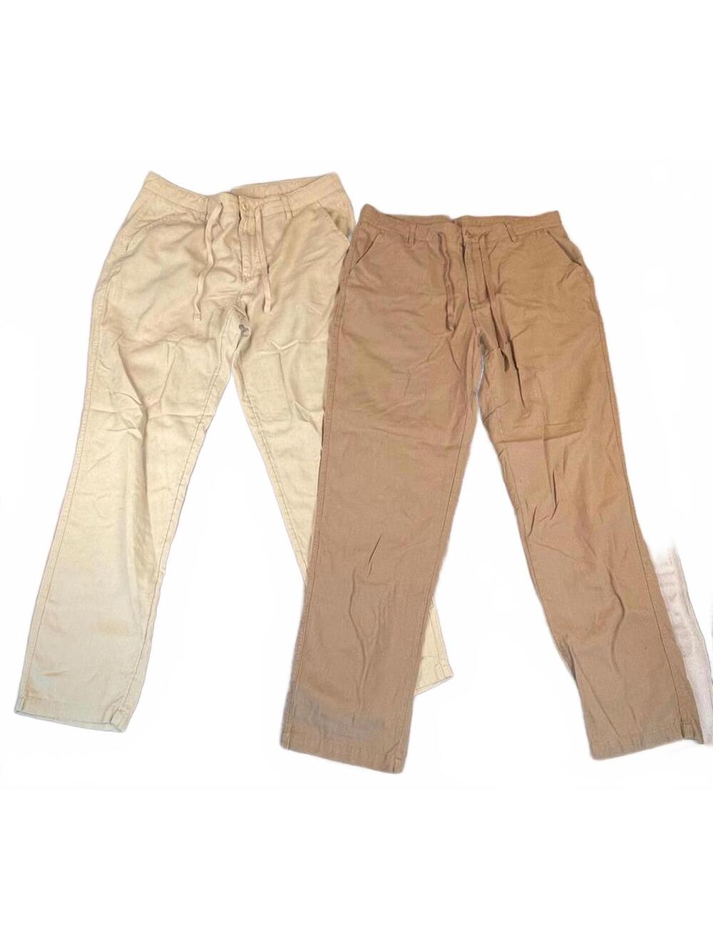 Willit Men's Linen Cotton Blend Pants 35W x 32L Khaki and Brown